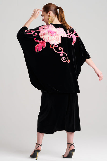 NATORI Natalie Velvet Appliqued Cocoon Cardigan