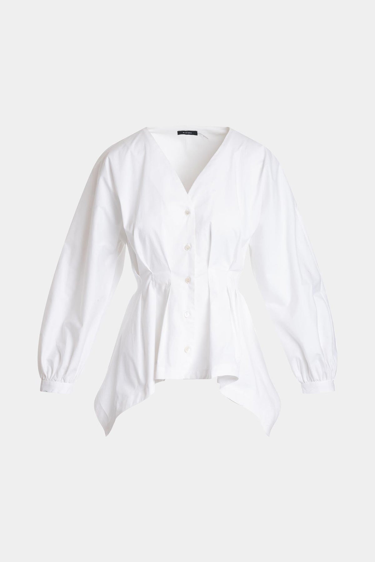 NATORI Cotton Poplin V-Neck Pleated Shirt