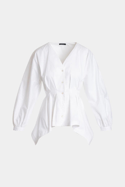 NATORI Cotton Poplin V-Neck Pleated Shirt