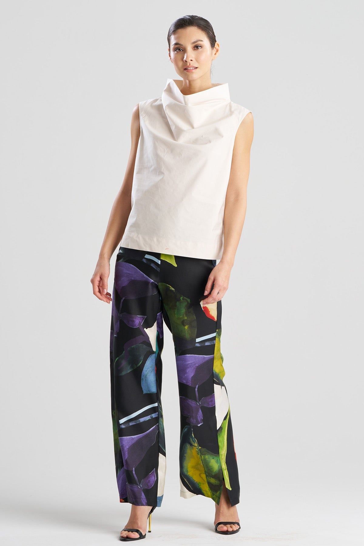 NATORI Tech Cotton Taffeta Funnel Neck Top