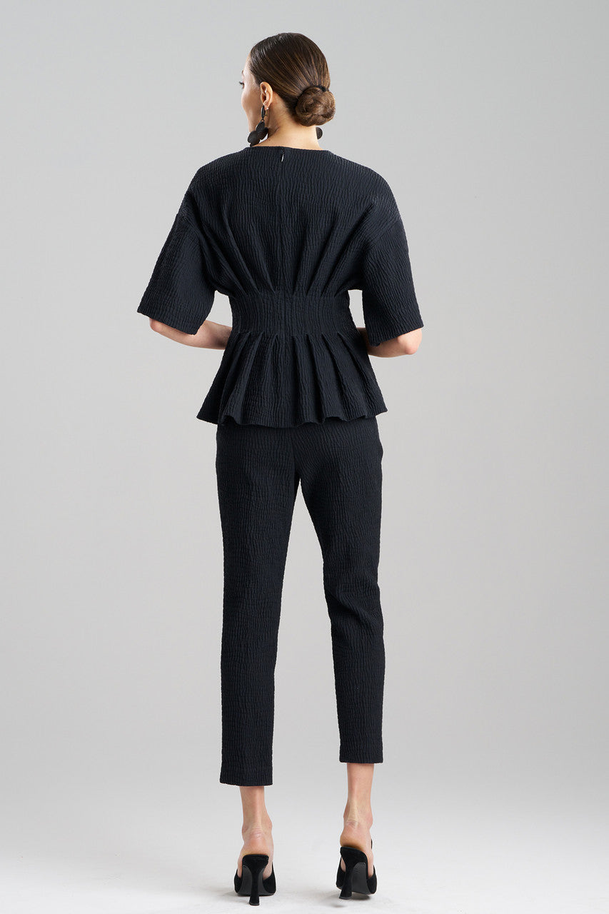 NATORI Buy Textured Cotton Jacquard Pleated Peplum Top in Black Online