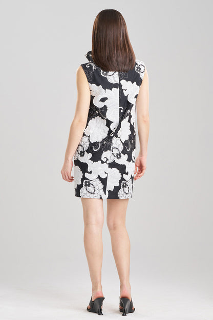 NATORI Buy Cressida Applique Funnel Shift Dress in Black Cream Online