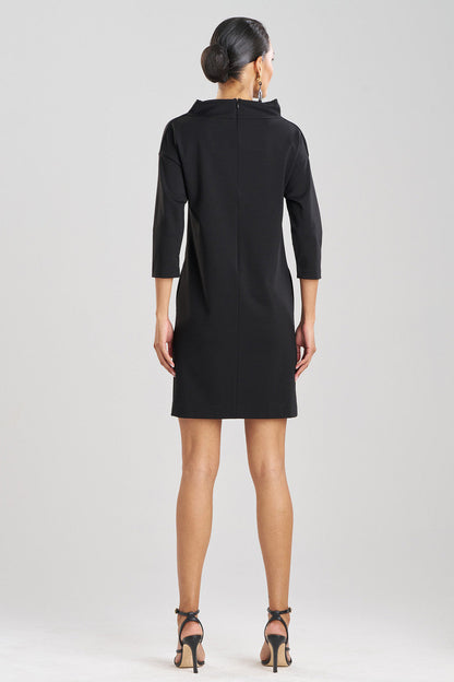 NATORI Buy Compact Knit Funnel Shift Dress in Black Online