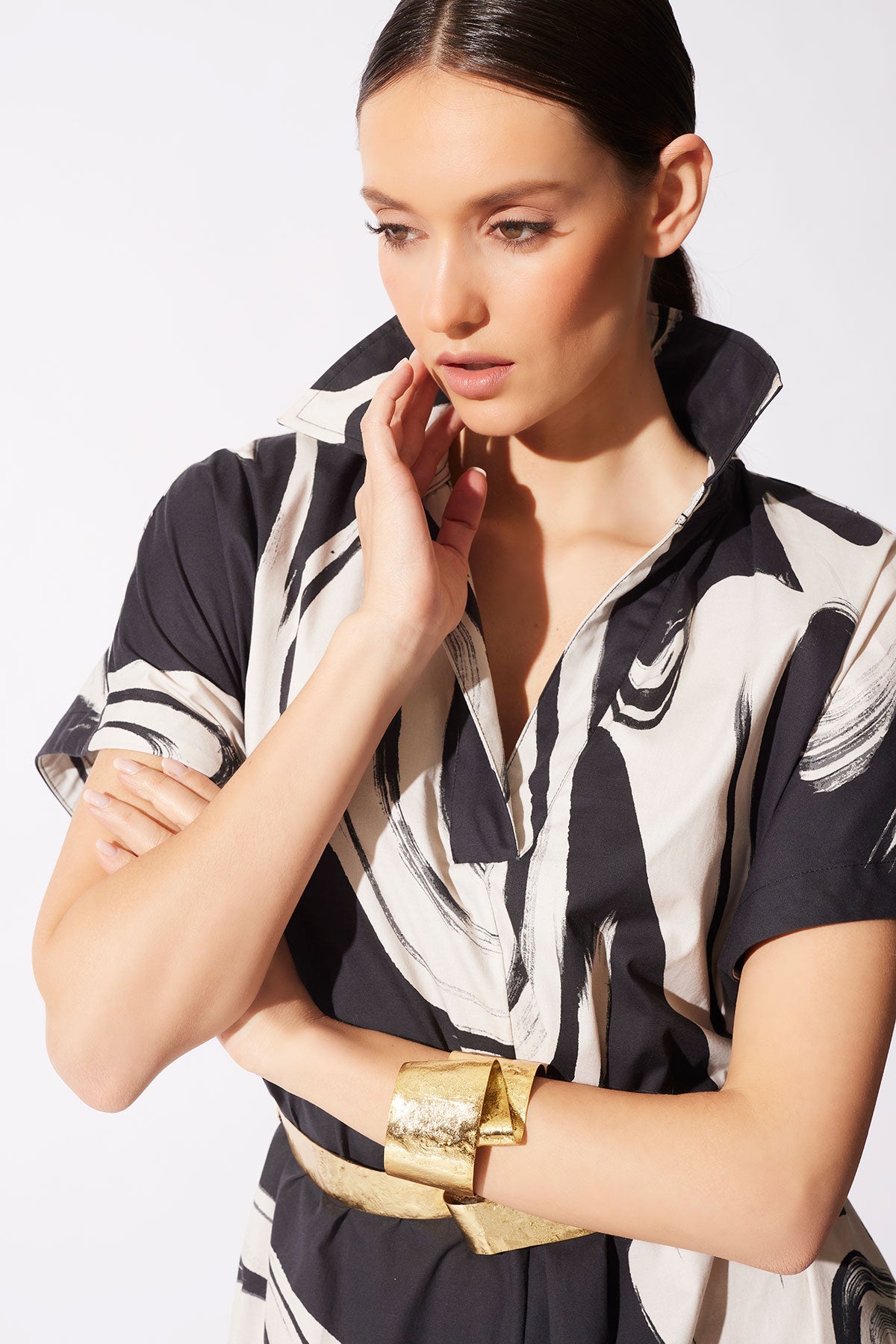NATORI Kaze Cotton Short Sleeve Trapeze Dress