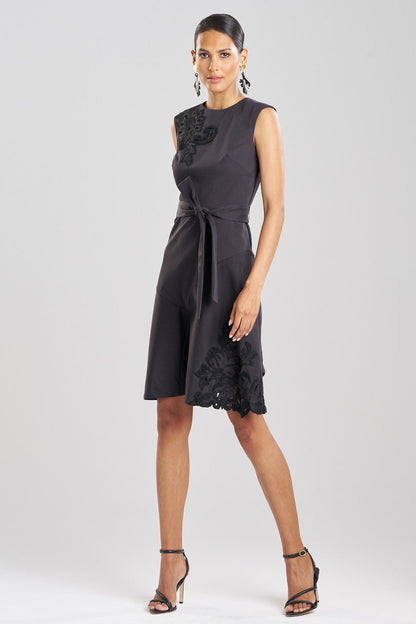 NATORI Buy Cotton Chino Fit & Flare Embroidered Dress in Black Online