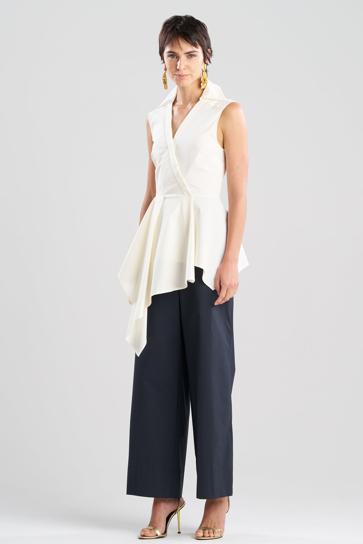 NATORI Tech Cotton Taffeta Cascade Peplum Shirt