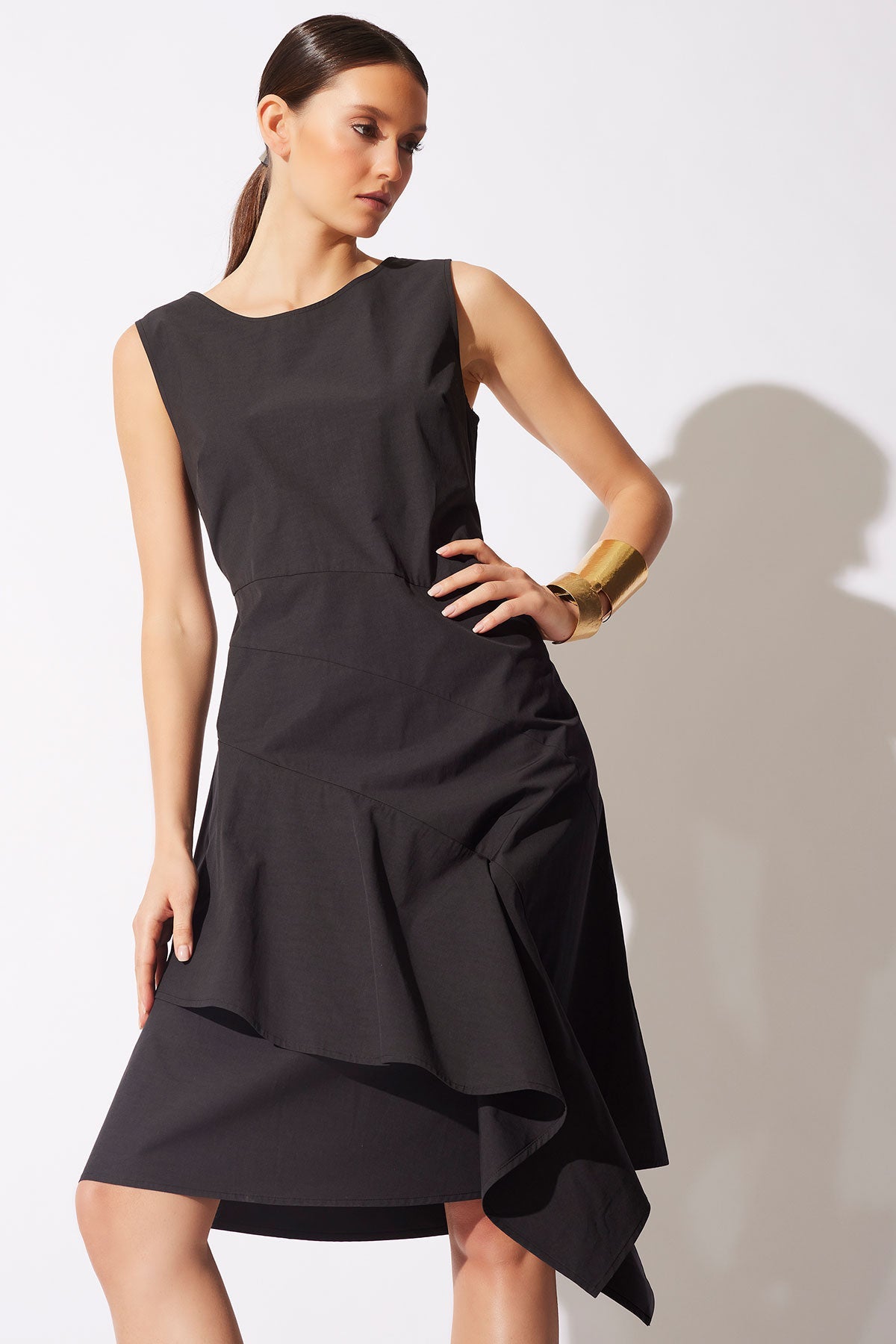 NATORI Tech Cotton Taffeta Asymmetric Origami Dress