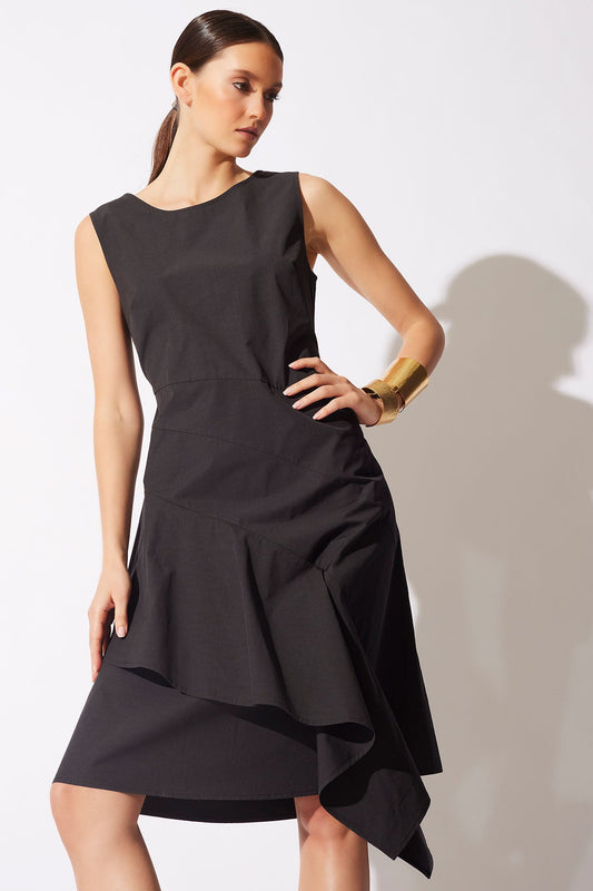 NATORI Tech Cotton Taffeta Asymmetric Origami Dress
