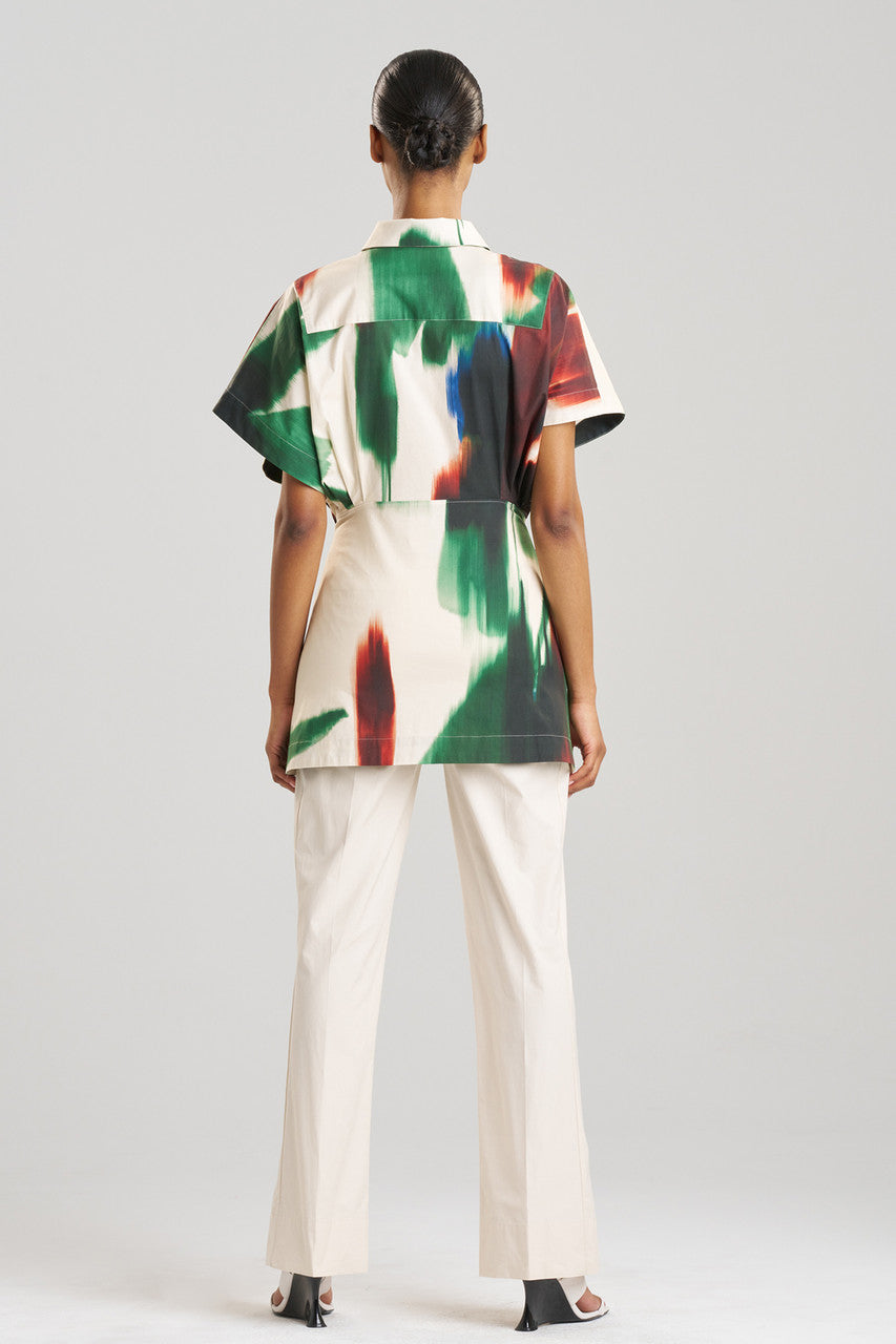 NATORI Buy Amalfi Printed Cotton Poplin Kimono Wrap Shirt in Neutral Green Online