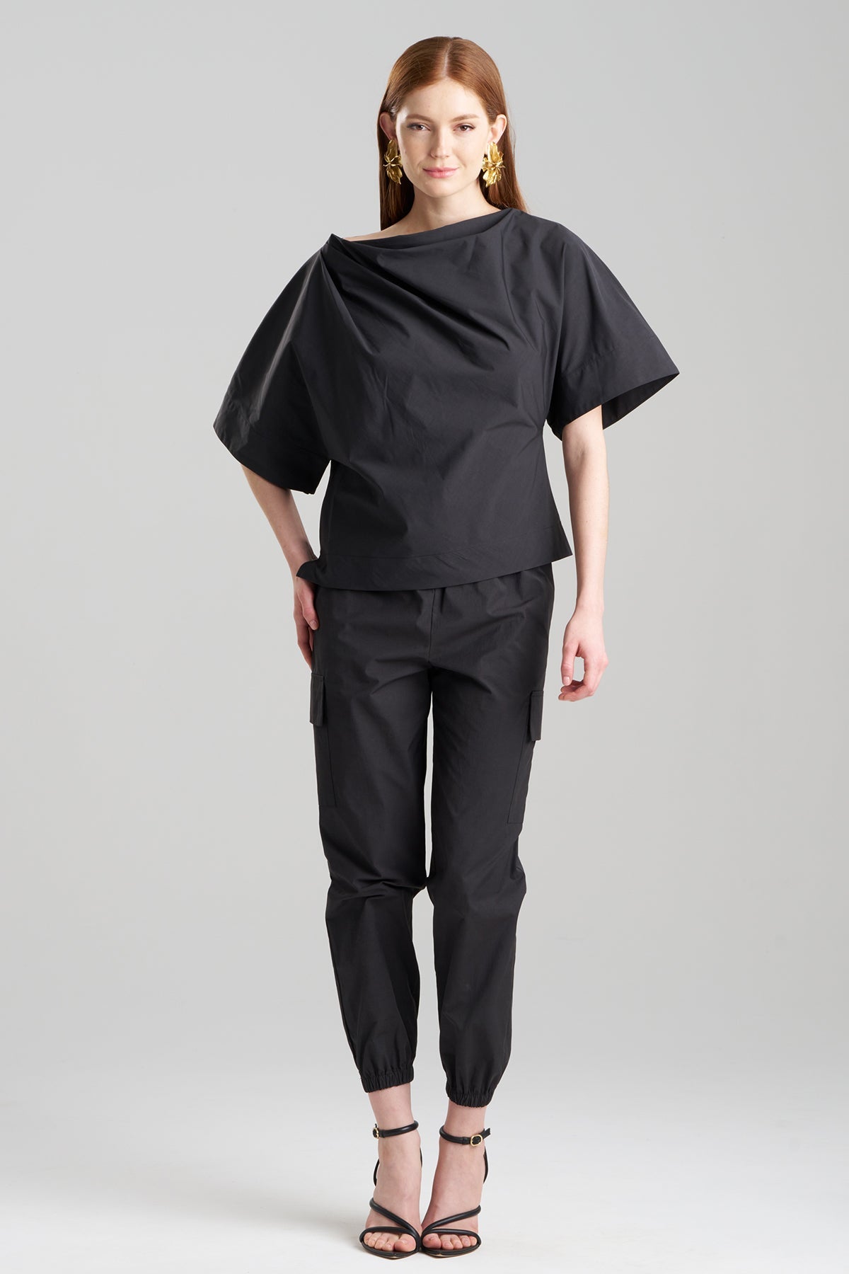 NATORI Buy Tech Cotton Taffeta Origami Top in Black