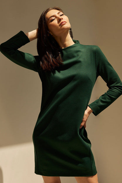 NATORI Buy Double Jersey Mock Neck Sheath Dress in Bottle Green Online