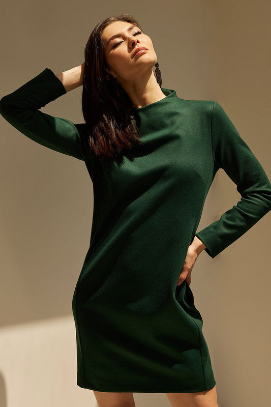 NATORI Buy Double Jersey Mock Neck Sheath Dress in Bottle Green Online