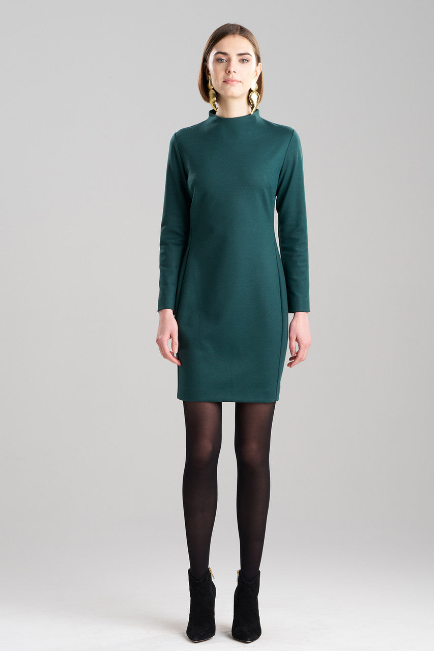 NATORI Buy Double Jersey Mock Neck Sheath Dress in Bottle Green Online