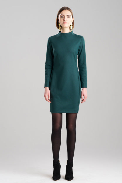 NATORI Buy Double Jersey Mock Neck Sheath Dress in Bottle Green Online