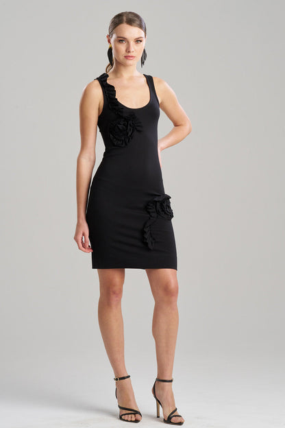 NATORI Buy Light Weight Ponte Embroidered Tank Dress in Black Online