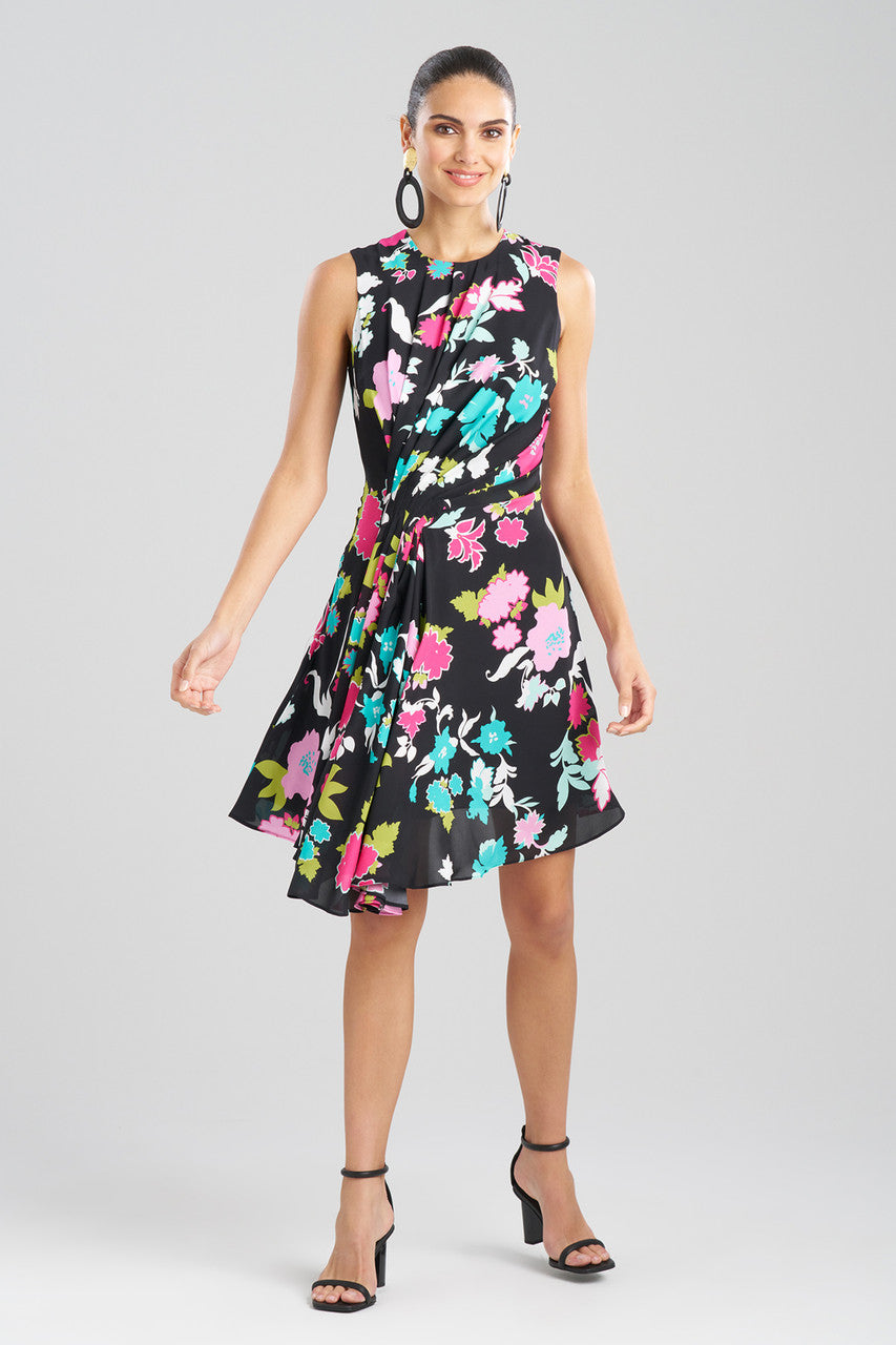 NATORI Buy Tangier Printed Silk Georgette Dress in Black Multi Online