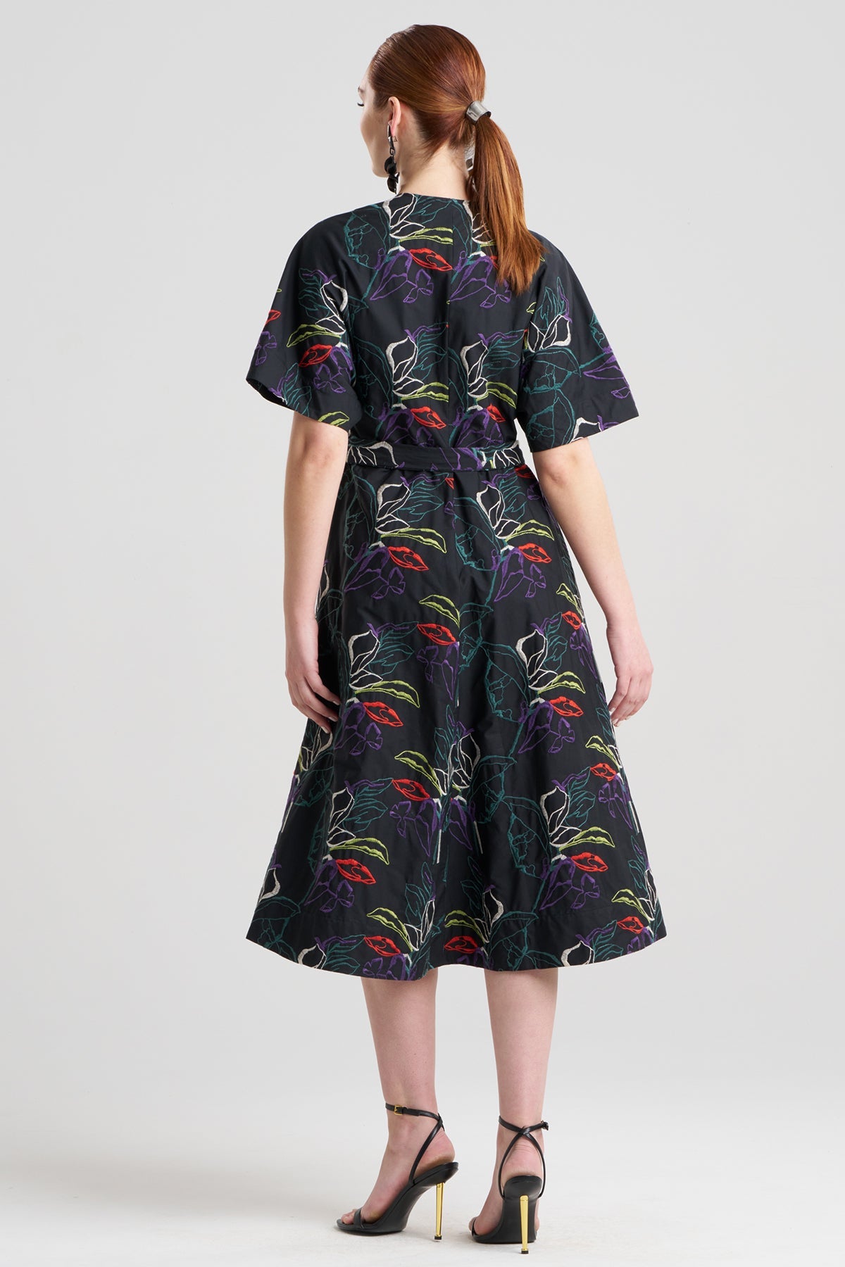 NATORI Yoru Embroidered Cotton Poplin Kimono Wrap Dress