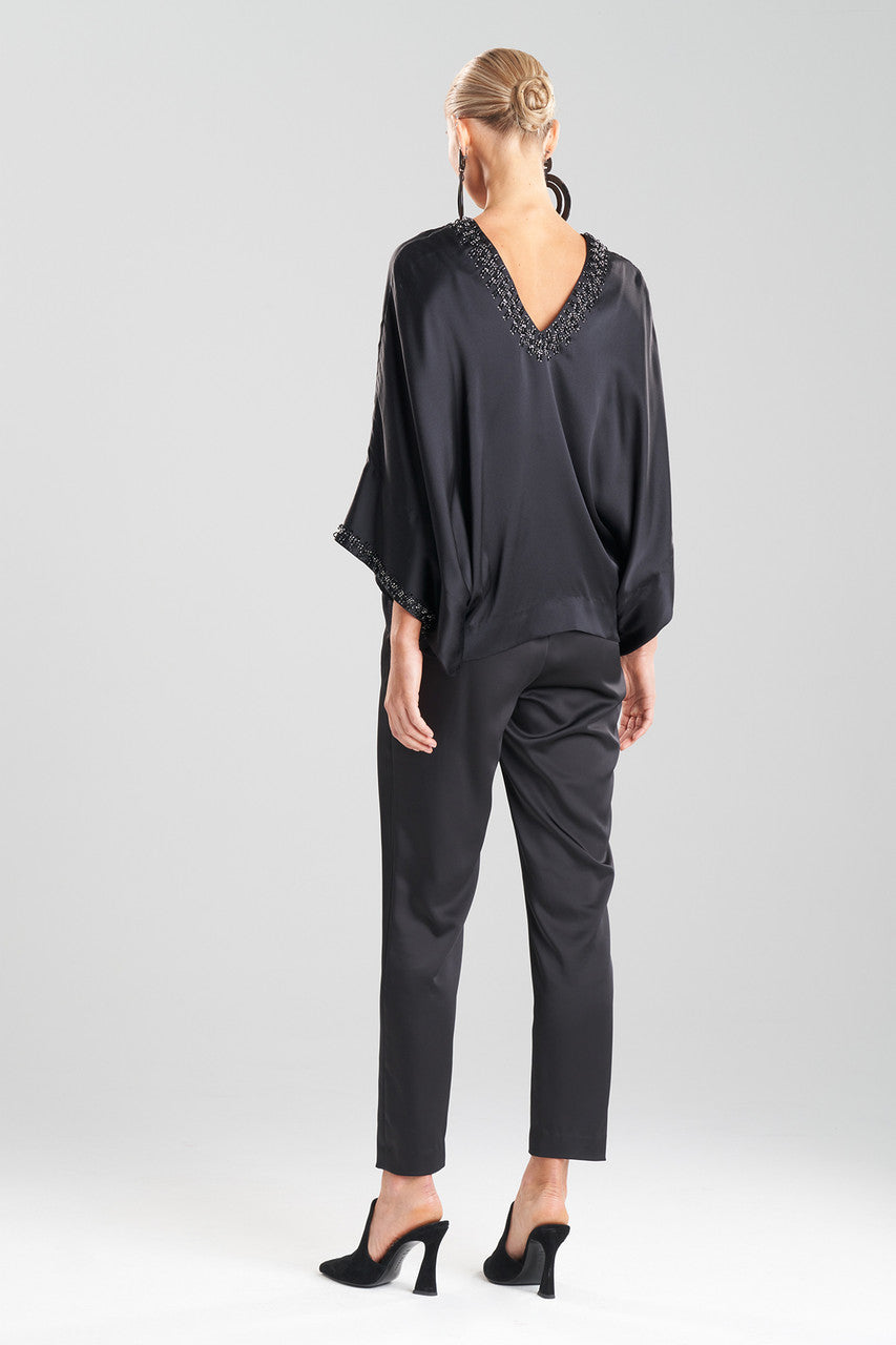NATORI Buy Key Essentials Silk Embroidered Kimono Sleeve Top in Black Online